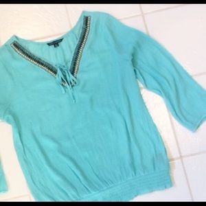 Aqua blue Zac and Rachel top boho beaded collar